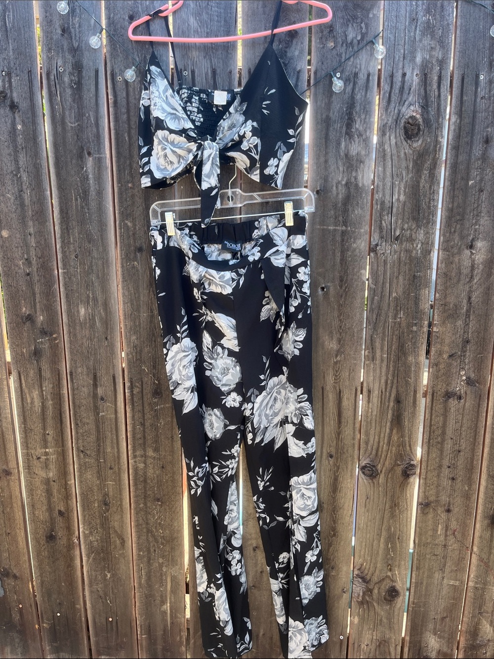 Floral Wide-Leg Pants Set in Black & White